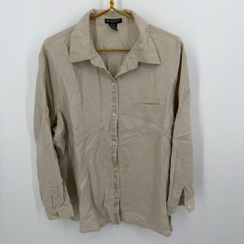 Alexandra Bartlett Shirt Linen Button‎ Up Women 1X Beige